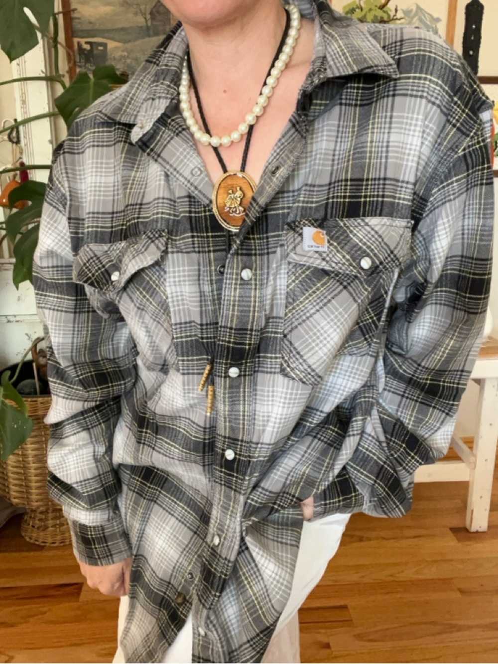 Carhartt Men's Rugged Flex Relaxed Fit Pearl Snap-Front Plaid Shirt Festival